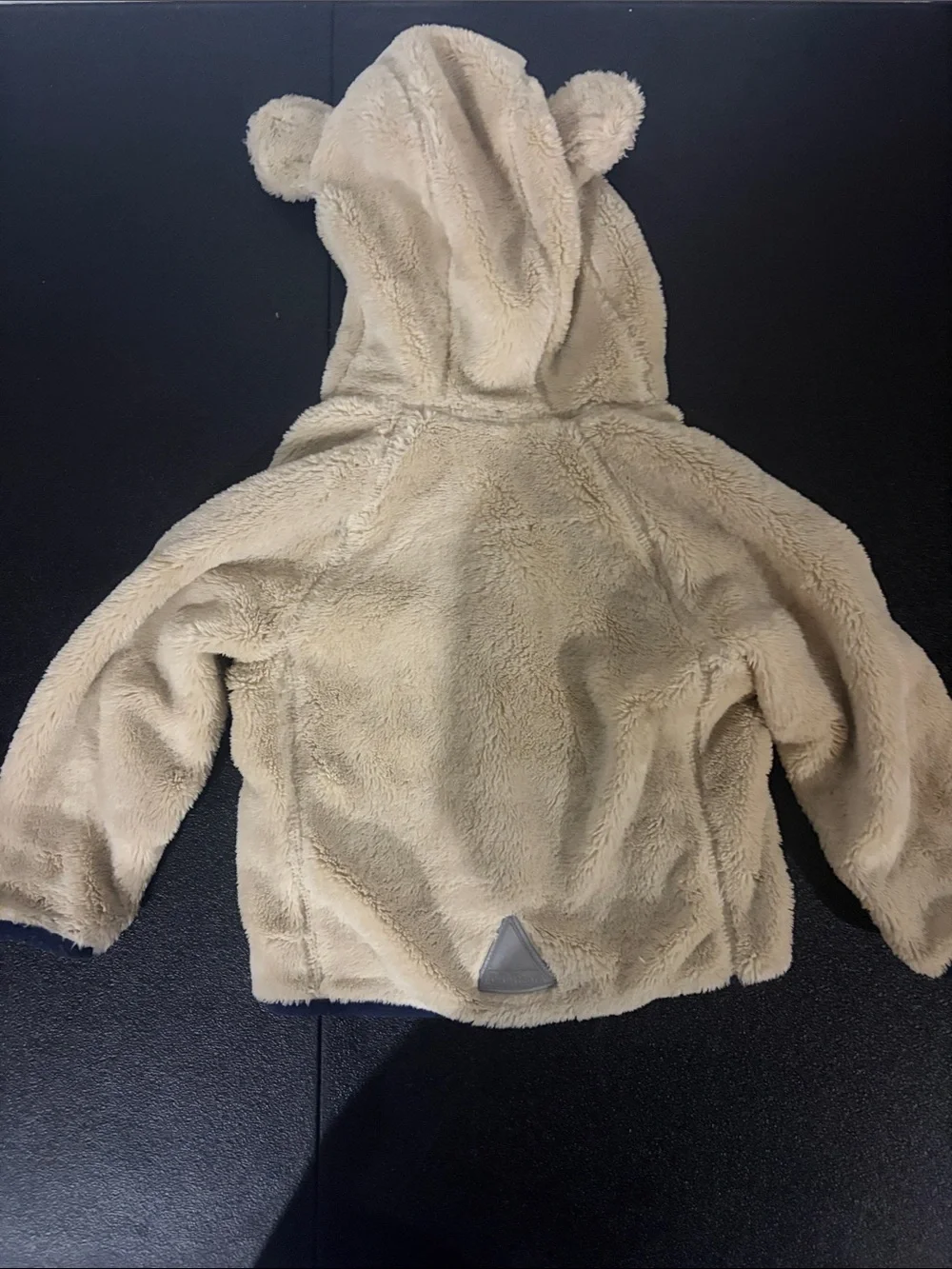 L.L. Bean Cream Teddy Fleece Hooded Jacket with Navy Trim